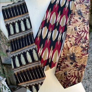Vibrant Silk Tie Bundle of 3 Stylish  Patterned Designs Excellent Condition